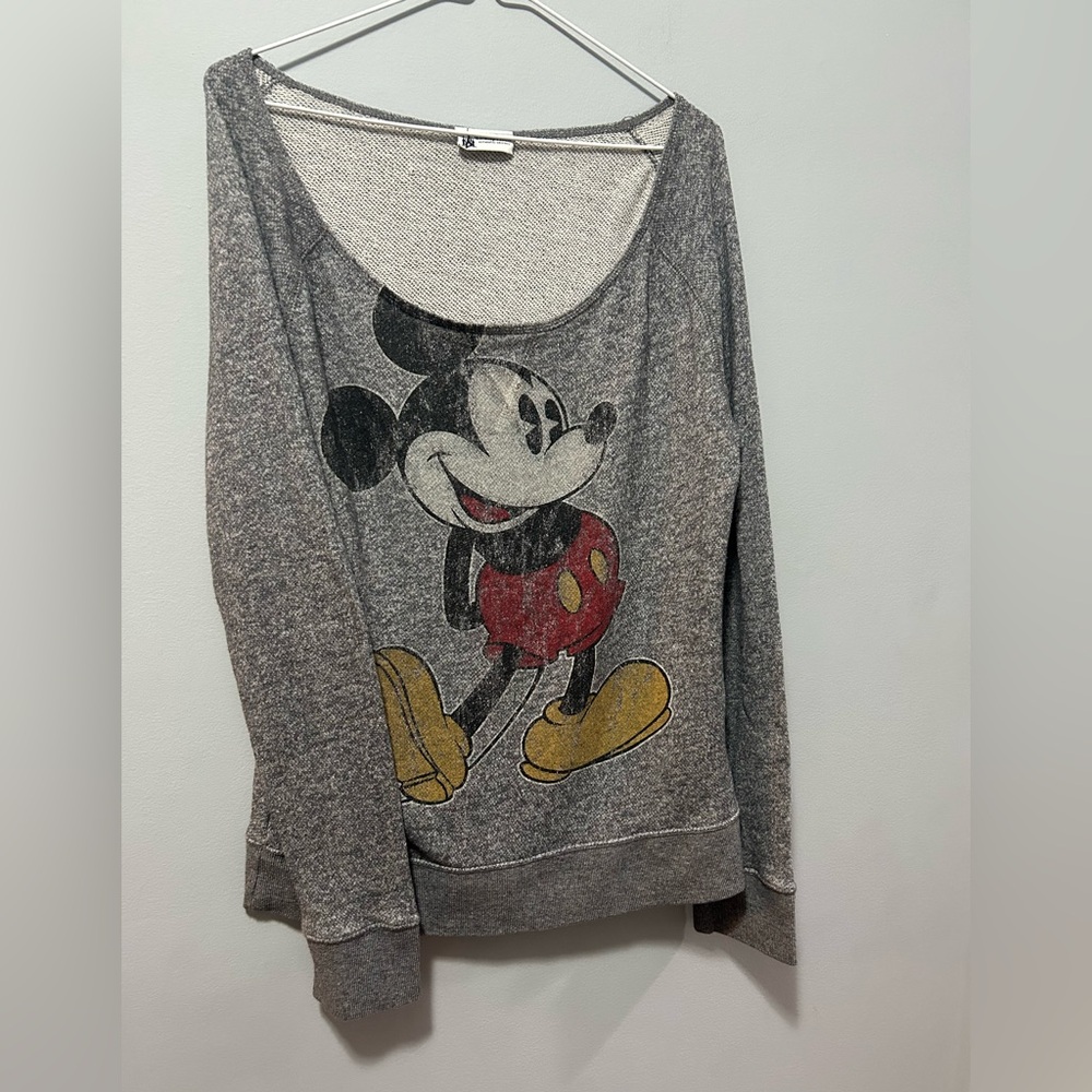 Disney Parks Gray Mickey Mouse Long Sleeve Scoop Neck Sweater